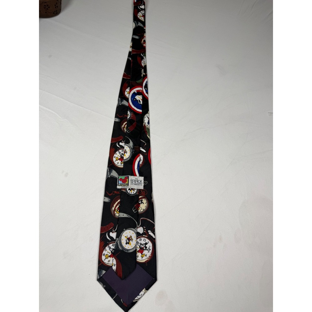 Vintage Mickey Unlimited Disney Watch Clock Print Necktie Black Balancine‎ USA